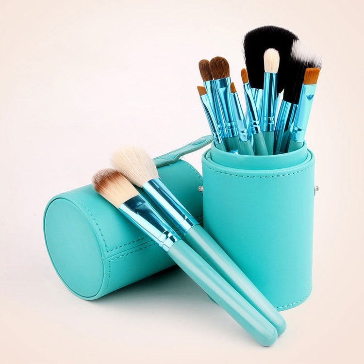 12 PCS Professional Makeup Brush Set Beauty Kit Cosmetic with PU Leather Cup Carrying Case(Green)