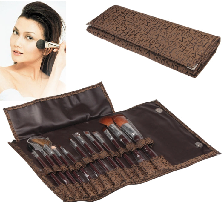 Professional 12pcs Makeup Brush Set Beauty Kit Cosmetic with Letter Style Leather Carrying Case(Coffee)