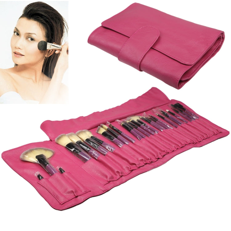 Professional 26pcs Makeup Brush Set Beauty Kit Cosmetic + PU Leather Carrying Case(Magenta)
