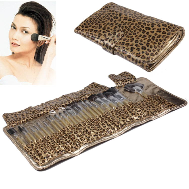 Professional 24pcs Makeup Brush Set Beauty Kit Cosmetic + Leopard Print PU Leather Carrying Case