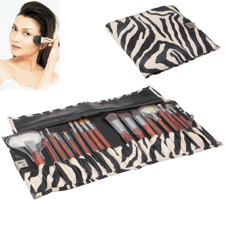 Professional 18pcs Makeup Brush Set Beauty Kit Cosmetic with Zebra Stripe PU Leather Carrying Case