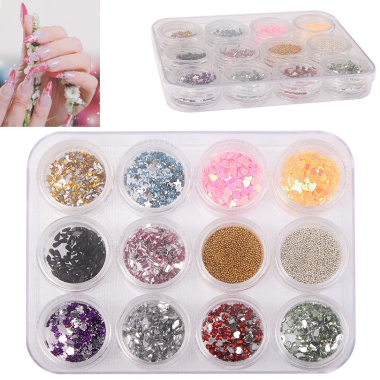 12 PCS Colorful Sparkly Colors Boxed Crushed Shell Powder Nail Art Tip Decoration