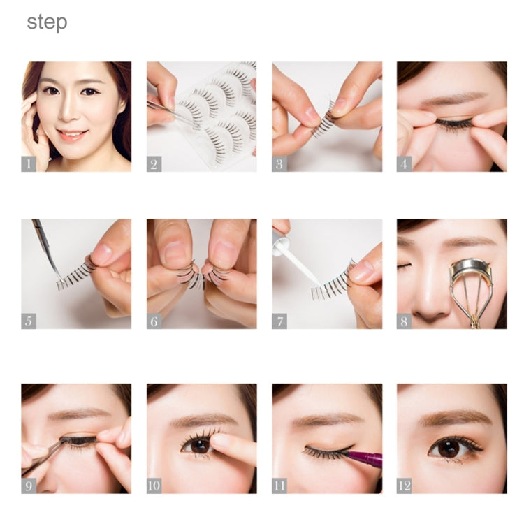 Natural Makeup Full Strip Lashes Charming Long Thick Black False Eyelashes / Fake Eyelashes, 5 Pairs / Pack, Length: 12mm
