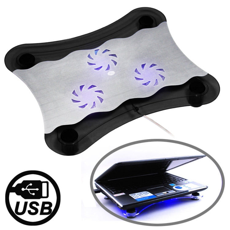 Blue LED USB Laptop Cooler Pad with 3 Fans (Size: 278*46*326mm),
