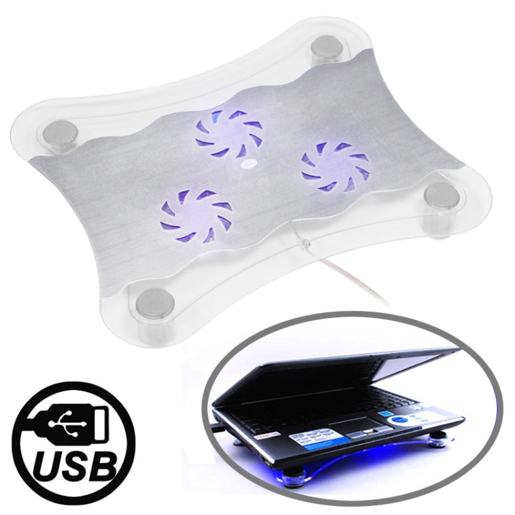 Blue LED USB Laptop Cooler Pad with 3 Fans (Size: 278*46*326mm),