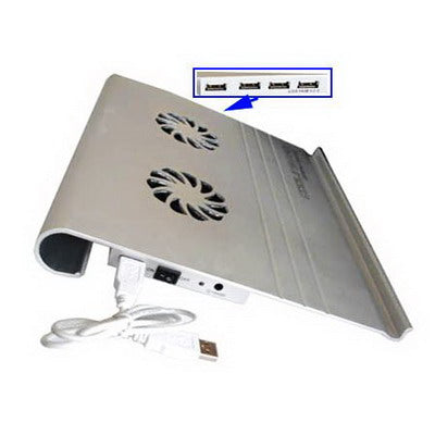 Cooler Pad with 2 fans in Aluminum with USB HUB