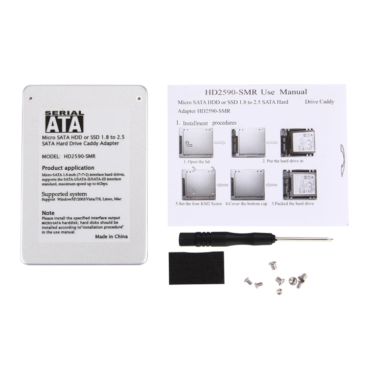 HD2590-SMR 1.8 inch Micro SATA HDD / SSD to 2.5 inch SATA Hard Drive Caddy Adapter(Black)