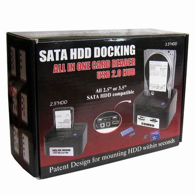 2.5 inch & 3.5 inch USB 2.0 SATA HDD Dock with Card Reader & 2 ports Hub(Black)