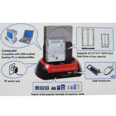 USB 2.0 to SATA (ESATA) HDD Docking One Touch Backup Multi-Dock  with Card reader, HUB(Red)