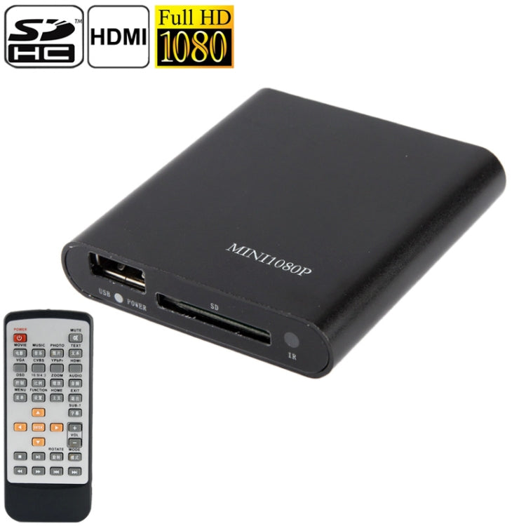 Mini Full HD 1080P Media Player with Remote Controller, Support YPbPr / AV / SD Card / USB Flash Disk / HDMI Output