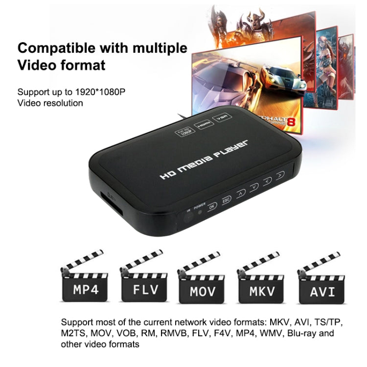 1080P HD Media Player, Support SD/MMC Cards(Black)