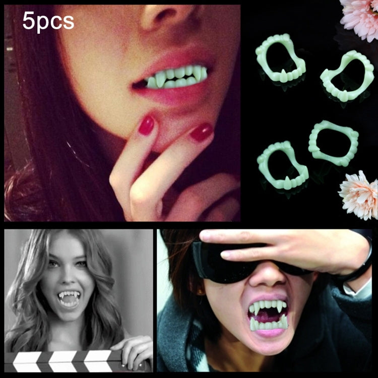 5 PCS Halloween Costume Party Props Luminous Vampire Zombie Devil Fangs Teeth, Random Style Delivery(Green)