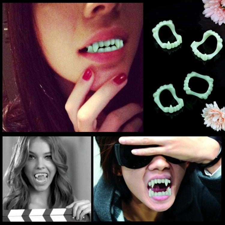 5 PCS Halloween Costume Party Props Luminous Vampire Zombie Devil Fangs Teeth, Random Style Delivery(Green)