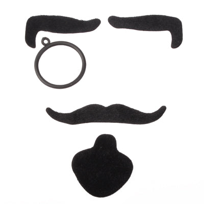4-in-1 Gentlemen Fake Black Disguise Kit Eyebrow + Moustache + Goatee + Glasses with Adhesive(Black)