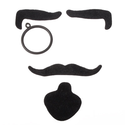 4-in-1 Gentlemen Fake Black Disguise Kit Eyebrow + Moustache + Goatee + Glasses with Adhesive(Black)