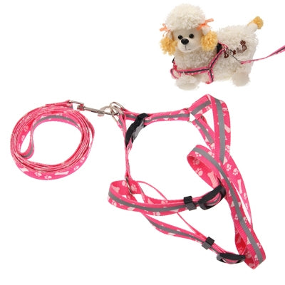 Dog Pet Personalized Strap Type Cloth Woven Leash with Adjustable Collar, Length: 1.2M,Pet Footprint Pattern (Pink)