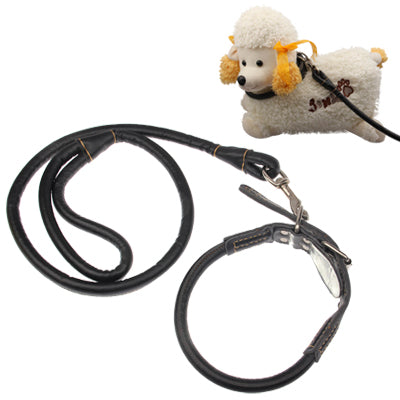 Cowhide Leather Harness Lead Leash Traction Rope Dog Rope Chain for Puppy Dog Pet(Black)