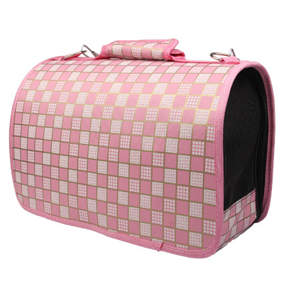 Grid Pattern Travel Totes Dog Carrier Bags,Middle Size: 42 x 21 x 30cm(Pink)