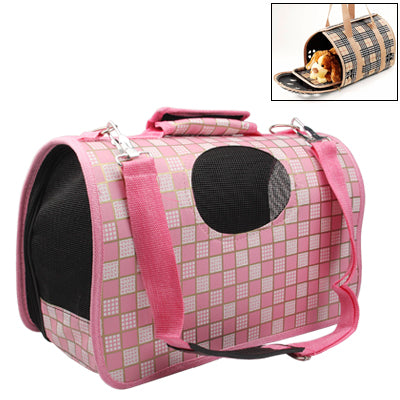 Grid Pattern Travel Totes Dog Carrier Bags,Large Size: 50 x 23 x 33cm(Pink)