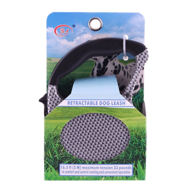 5m Black and White Grid Pattern Easy Operation Retractable Dog Leash(Black)