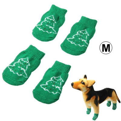 Cute Christmas Tree Pattern Cotton Non-slip Pet Christmas Socks,Size: M(Green)