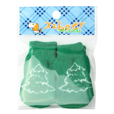Cute Christmas Tree Pattern Cotton Non-slip Pet Christmas Socks,Size: M(Green)