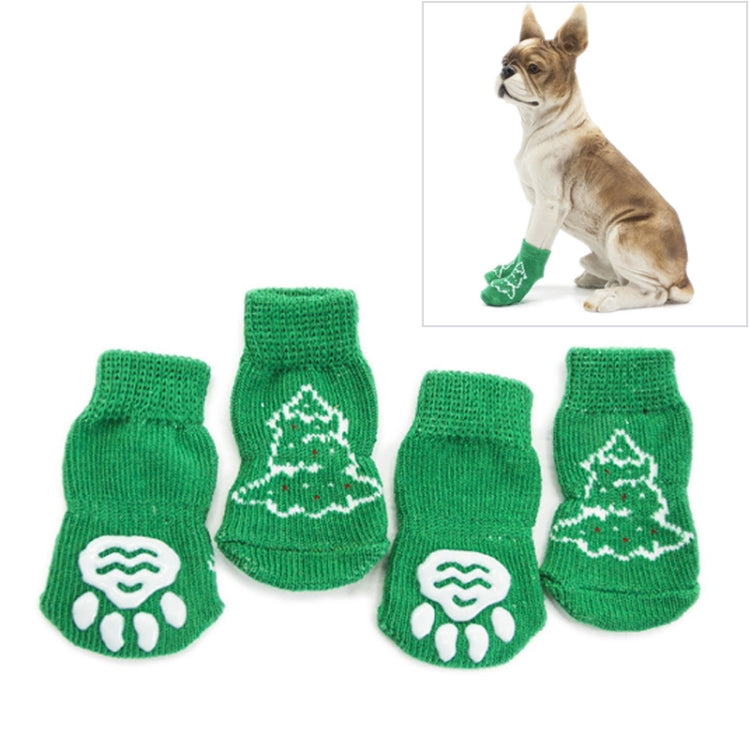 Cute Christmas Tree Pattern Cotton Non-slip Pet Christmas Socks(Green)