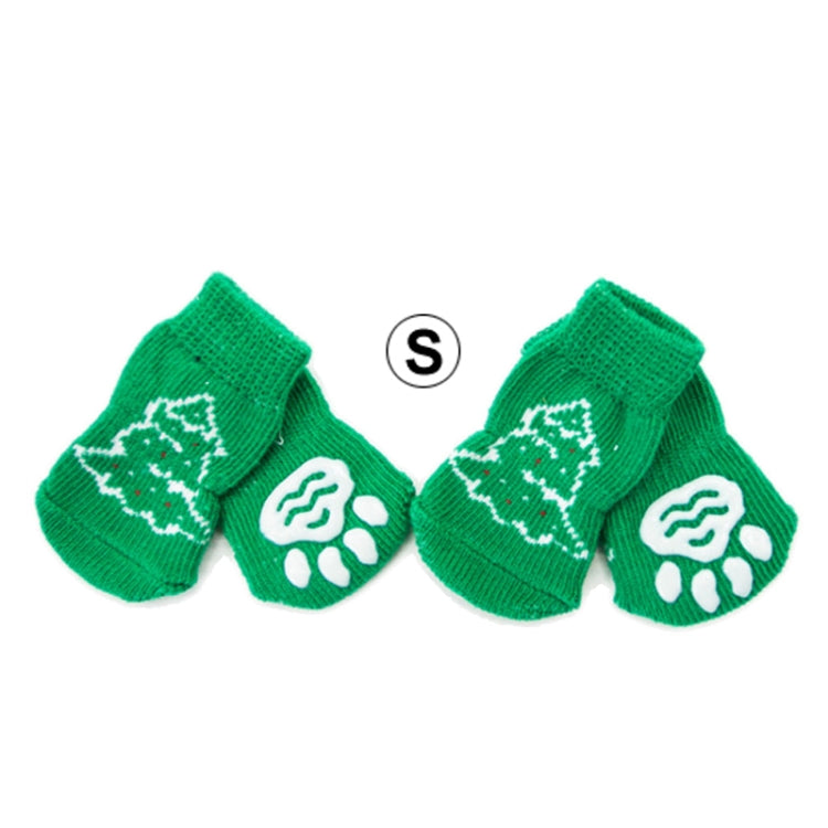 Cute Christmas Tree Pattern Cotton Non-slip Pet Christmas Socks(Green)