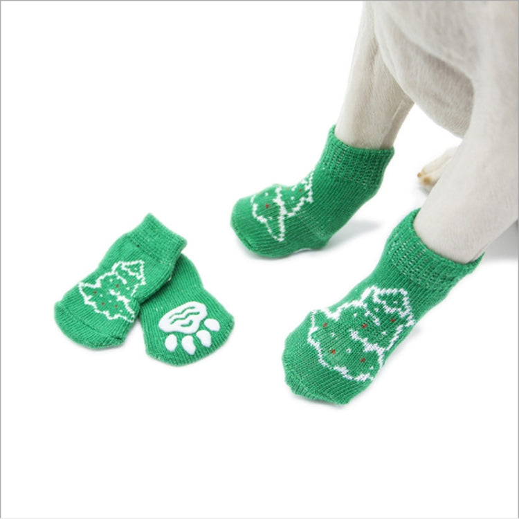 Cute Christmas Tree Pattern Cotton Non-slip Pet Christmas Socks(Green)