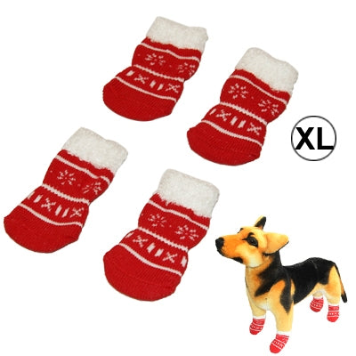 Cute Snowflake Pattern Cotton Non-slip Pet Christmas Socks,Size: XL(Red)