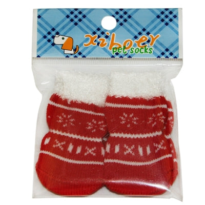 Cute Snowflake Pattern Cotton Non-slip Pet Christmas Socks,Size: M(Red)