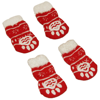 Cute Snowflake Pattern Cotton Non-slip Pet Christmas Socks,Size: S(Red)