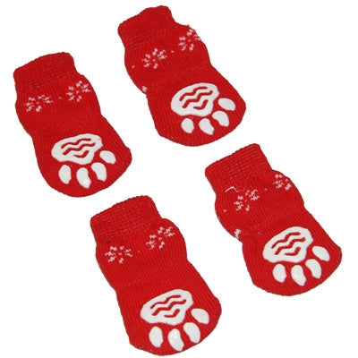 Cute Deer Pattern Cotton Non-slip Pet Christmas Socks,Size: XL(Red)