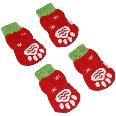 Cute Snowman Pattern Cotton Non-slip Pet Christmas Socks,Size: S(Red)