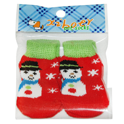 Cute Snowman Pattern Cotton Non-slip Pet Christmas Socks,Size: S(Red)