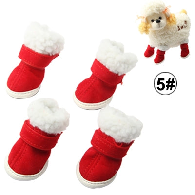 Warmly Christmas Plush Pet Shoes Dog Boots,Sizeï¼š5(Red)