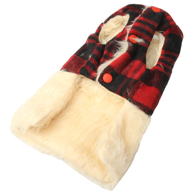 Red Grid Style Plush Clothes for Dog Pet