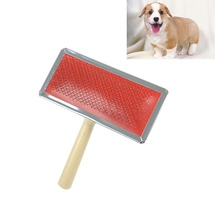 Soft Curve Needled Manual Bristles Grooming Cleaning Brush with Wood Handle for Pet,  Size: M, Random Color Delivery(Red)
