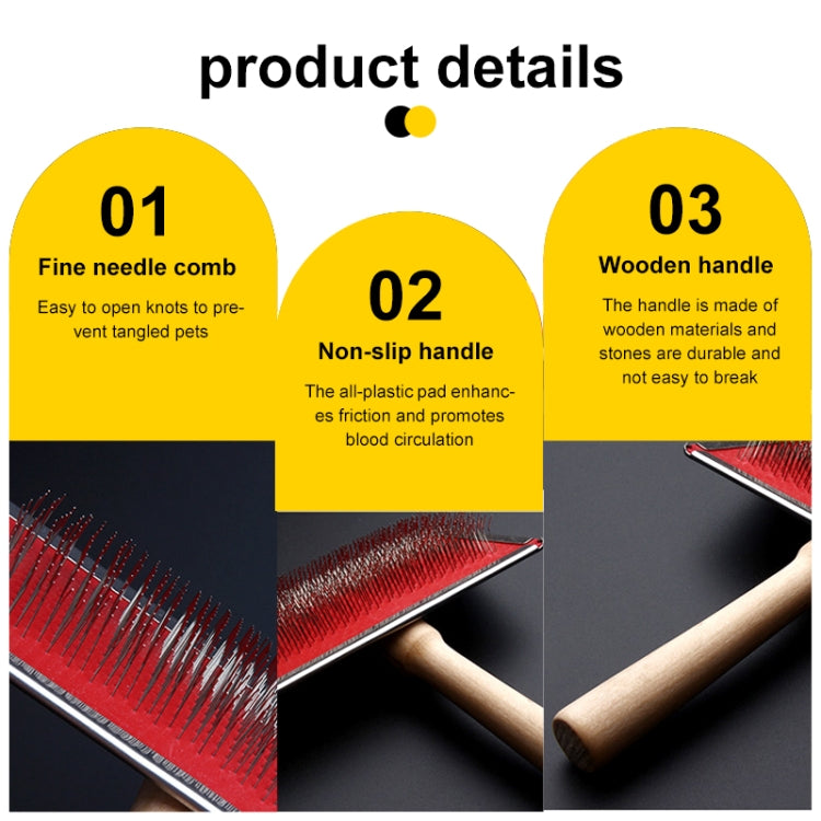 Soft Curve Needled Manual Bristles Grooming Cleaning Brush with Wood Handle for Pet, Big Size(Red)