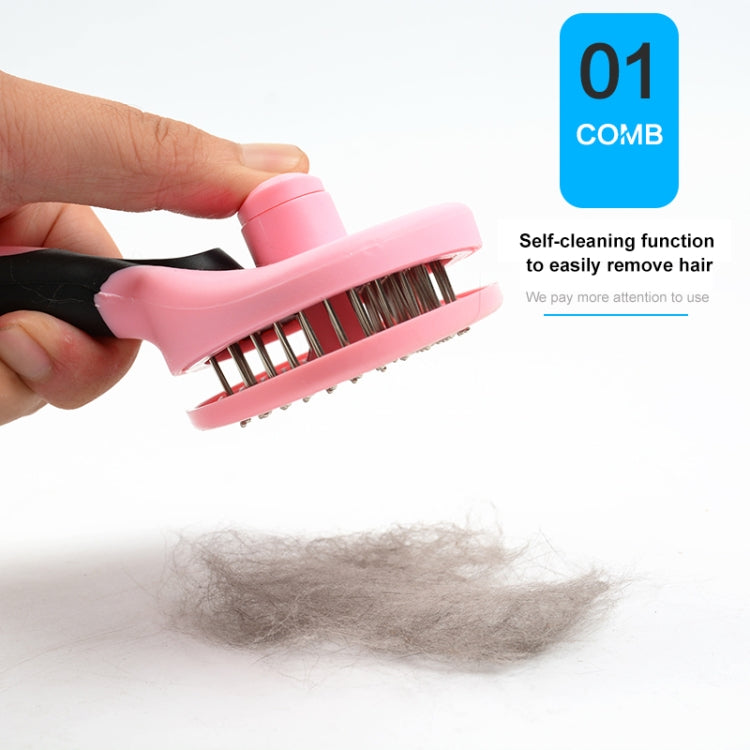 Handy Dog Grooming Hair Brush Self-Cleaning Pet Comb with Automatic Hair-Release(Pink)