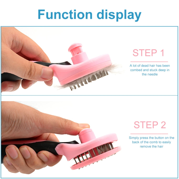 Handy Dog Grooming Hair Brush Self-Cleaning Pet Comb with Automatic Hair-Release(Pink)