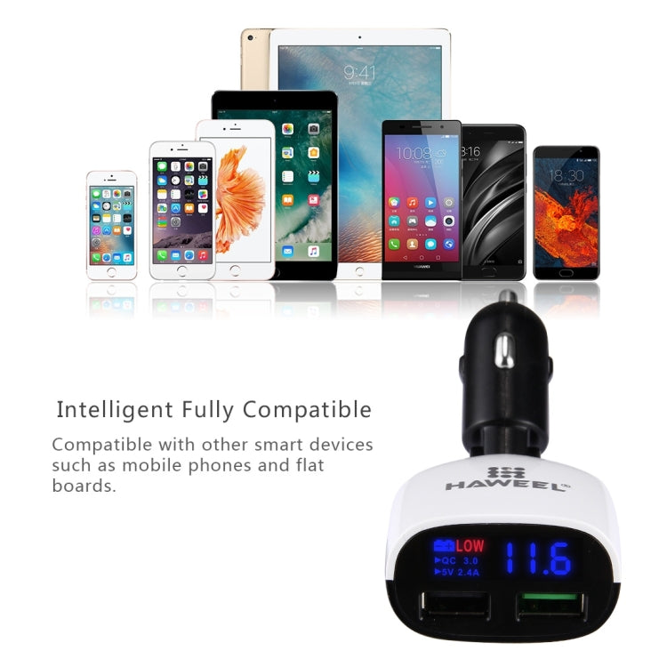[UAE Warehouse] HAWEEL 3.4A Dual USB Ports LED Display QC 3.0 Quick Car Charger for Smartphone / Tablet PC, Support  FCP and AFC Fast Charging Protocol(Black)