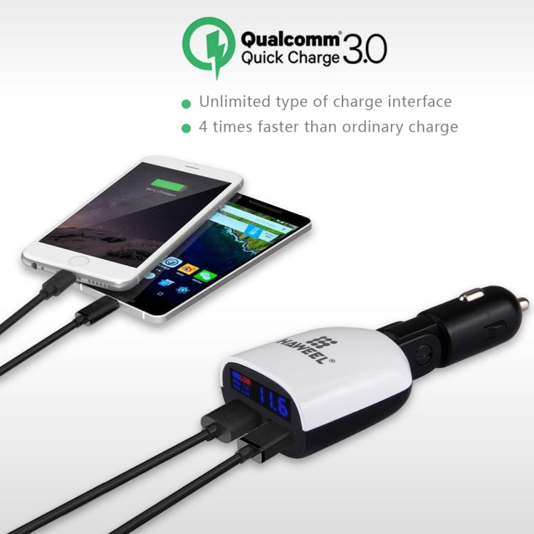 [UAE Warehouse] HAWEEL 3.4A Dual USB Ports LED Display QC 3.0 Quick Car Charger for Smartphone / Tablet PC, Support  FCP and AFC Fast Charging Protocol(Black)