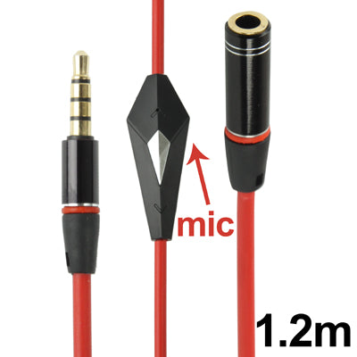 3.5mm Male to Female Jack Earphone Cable with Control Talk (Mic) for Monster Beats by Dr. Dre, Length: 1.2m, Red(Red)