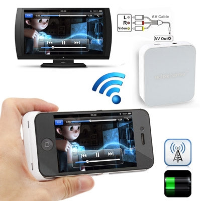 Wireless AV Transmitter, Support Music, Photos, Video, Games and Apps transmission on the TV, with 1800mAh Multifunction External battery, Suitable for iPhone 4 & 4S, iPod Touch