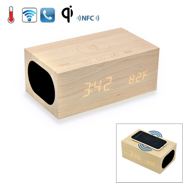 X5 Qi Wireless Charger Wooden LED Clock Bluetooth Speaker with Thermometer & Alarm Function(Beige)