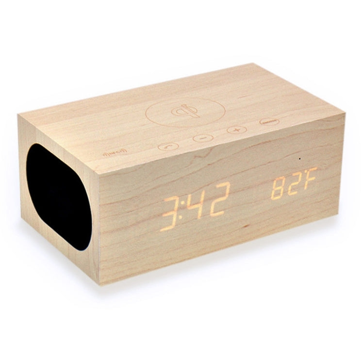 X5 Qi Wireless Charger Wooden LED Clock Bluetooth Speaker with Thermometer & Alarm Function(Beige)
