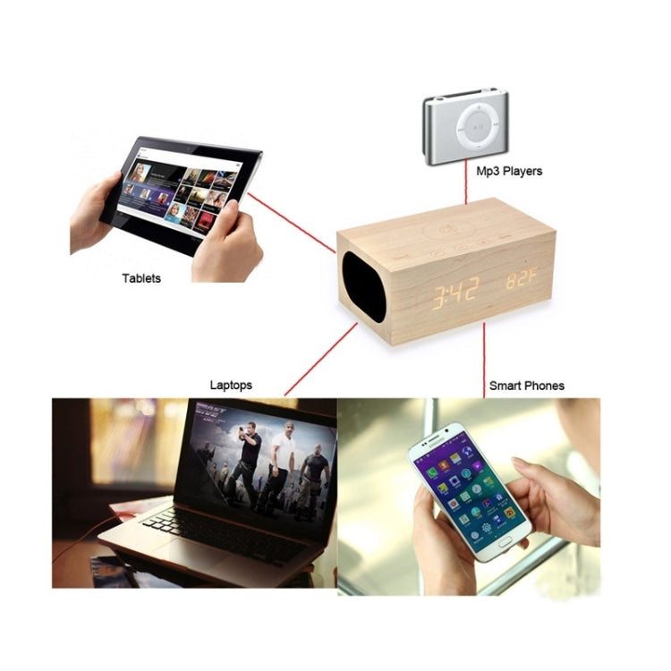 X5 Qi Wireless Charger Wooden LED Clock Bluetooth Speaker with Thermometer & Alarm Function(Beige)