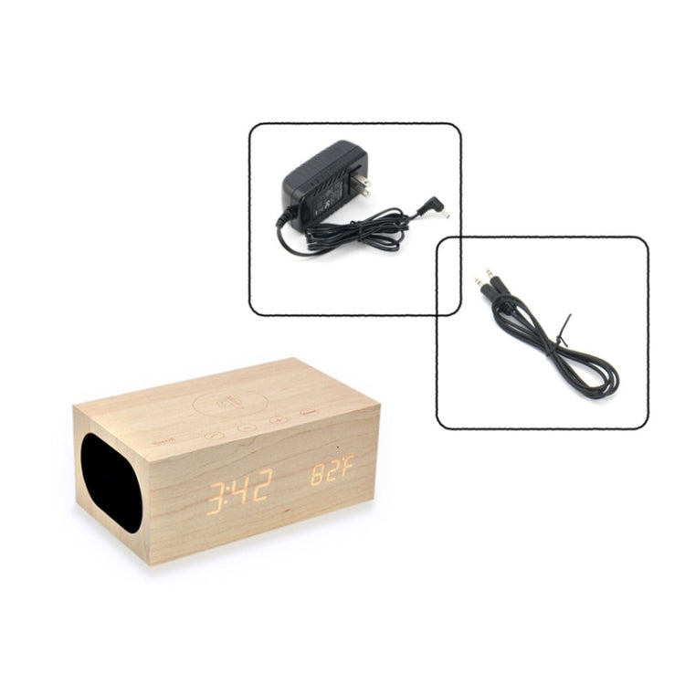 X5 Qi Wireless Charger Wooden LED Clock Bluetooth Speaker with Thermometer & Alarm Function(Beige)