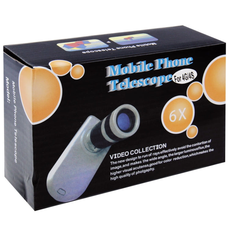 6X Zoom Lens Mobile Phone Telescope + Crystal Case for iPhone 4 & 4S(Black)